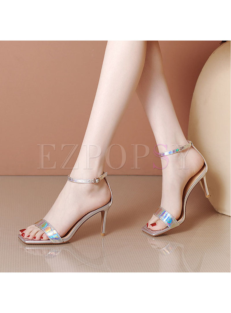 Square Toe Ankle Strap High Heel Sandals