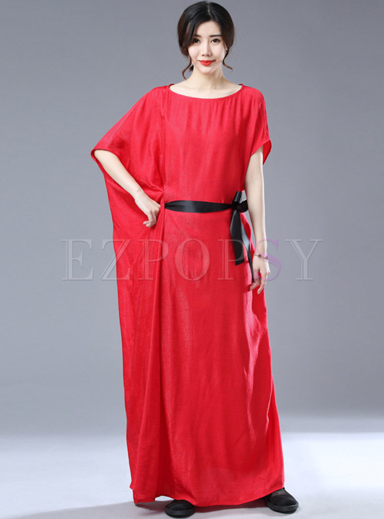 Red Asymmetrical Wrap Maxi Dress
