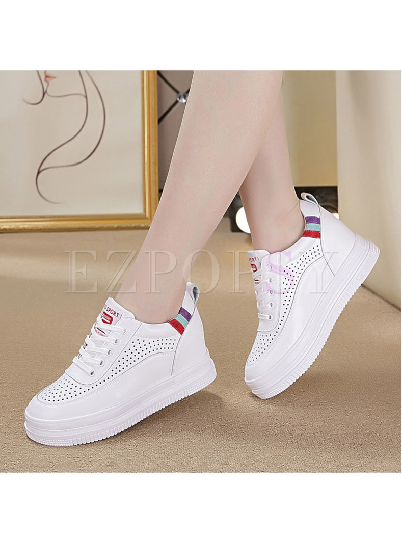 White Rounded Toe Platform Openwork Sneakers