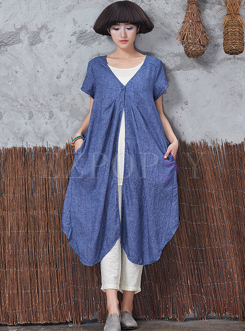 Tops | Kimonos | Solid V-neck Asymmetric Loose Long Kimono