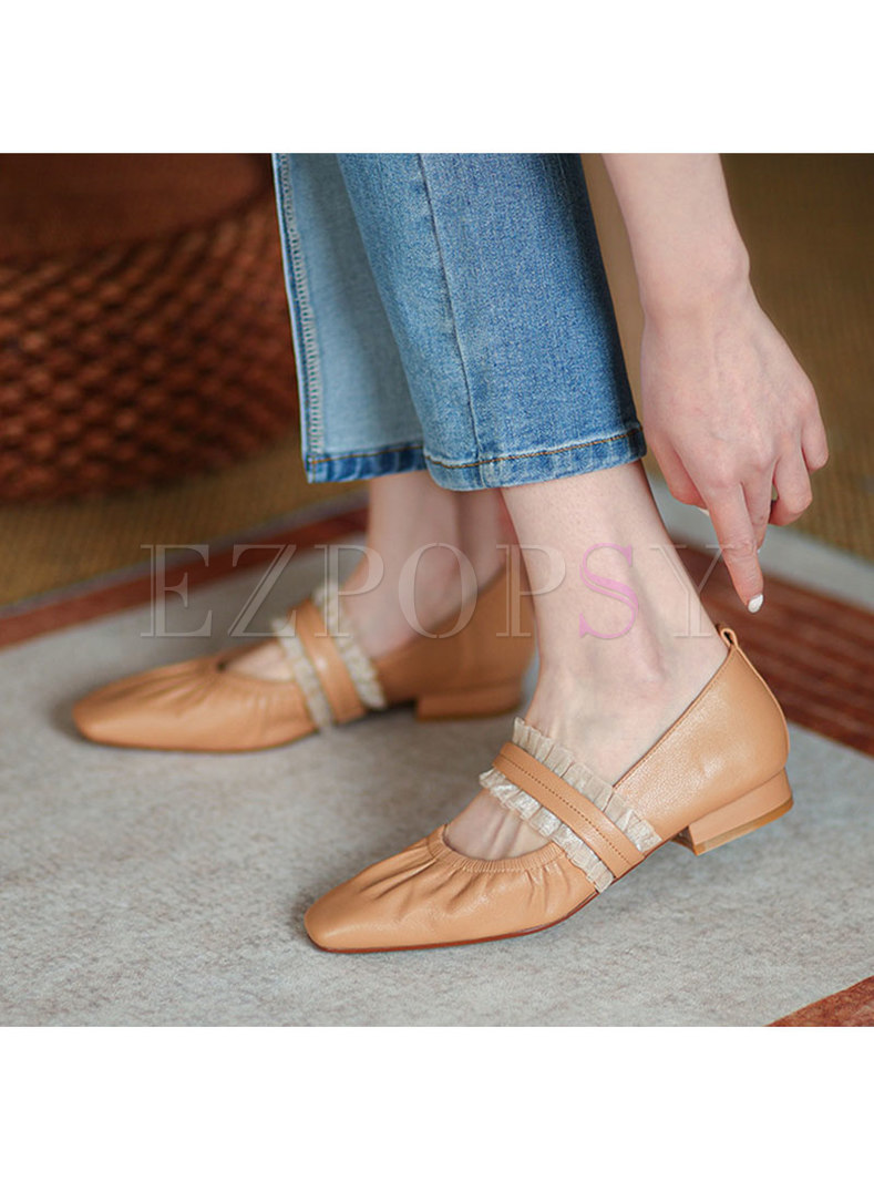Square Toe Low-fronted Mesh Patchwork Flats