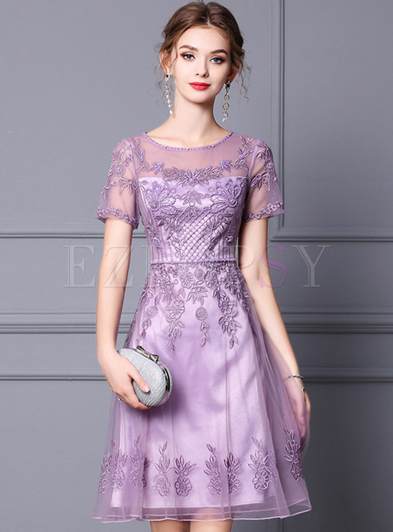 Elegant Embroidered Transparent Cocktail Dress
