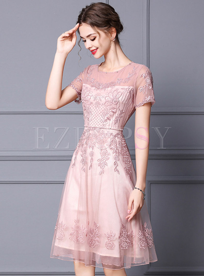 Dresses | Skater Dresses | Elegant Embroidered Transparent Cocktail Dress