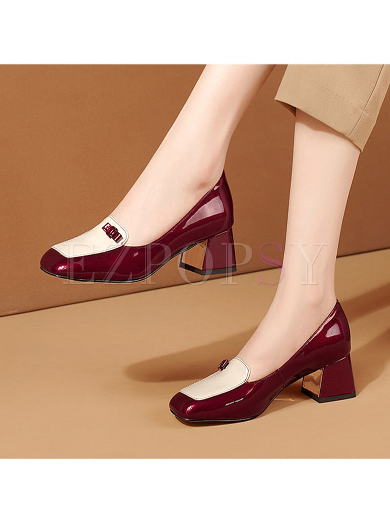 Square Toe Color-blocked Block Heel Shoes