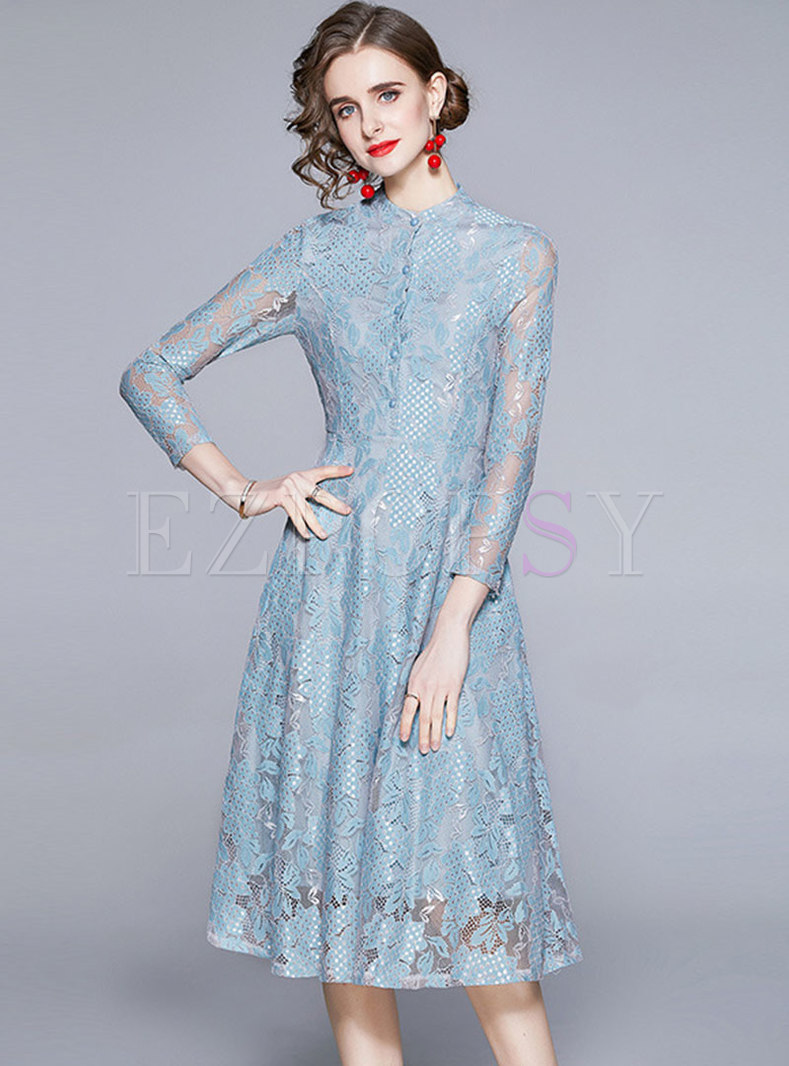 Dresses | Skater Dresses | Long Sleeve Lace A Line Midi Bridesmaid Dress