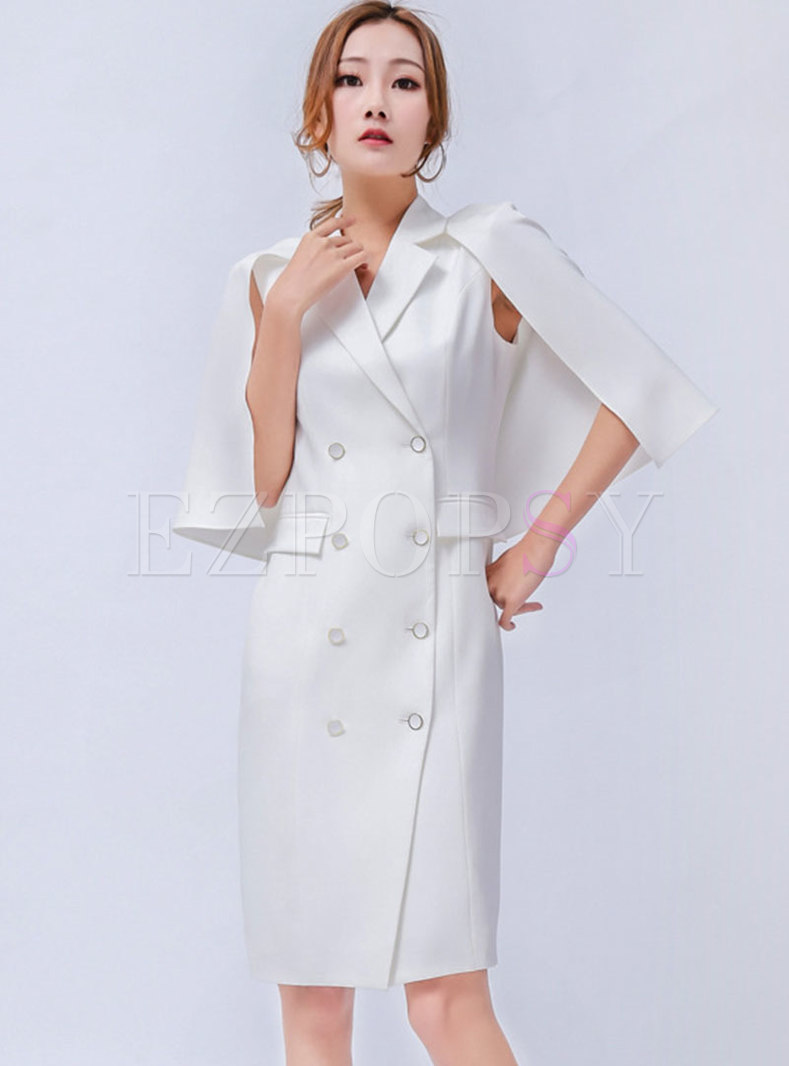Double-breasted Shawl Sleeve Work Dress