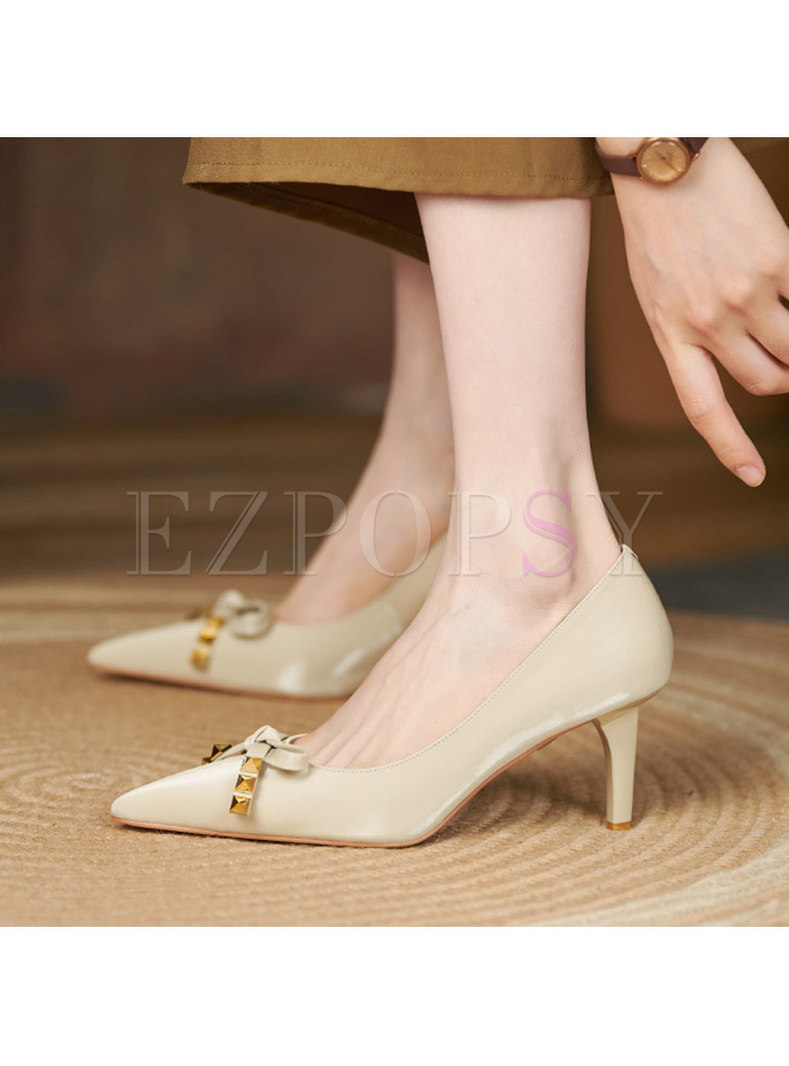 Brief Pointed Toe Bowknot Stiletto Heels