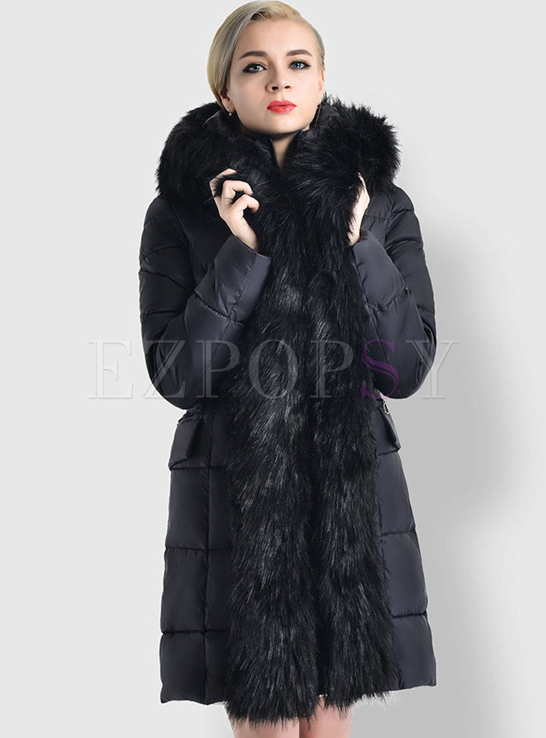 Removable Fur Collar Hooded Puffer Coat