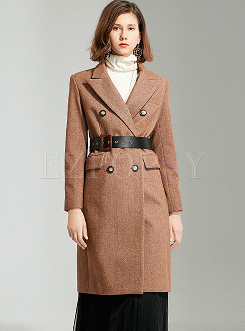 Long Sleeve Double-breasted Belted Peacoat