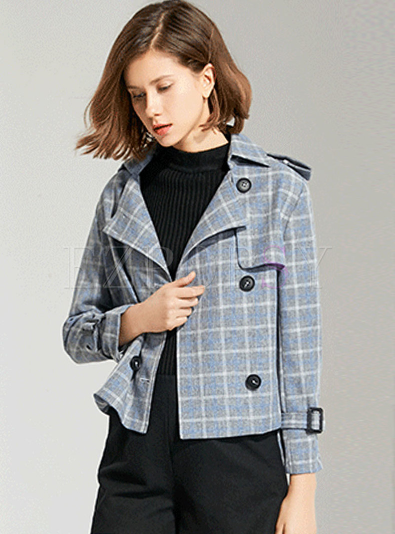 Plaid Double-breasted Short Trench Coat