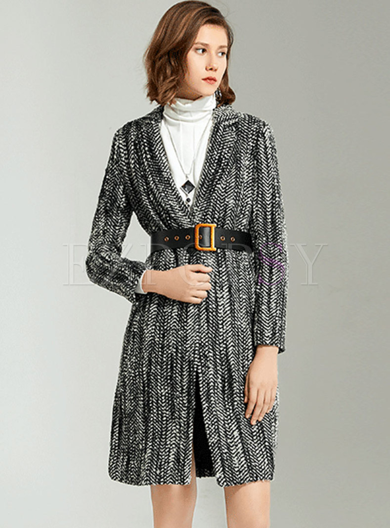 Notched Collar Belted Wool Blend Overcoat