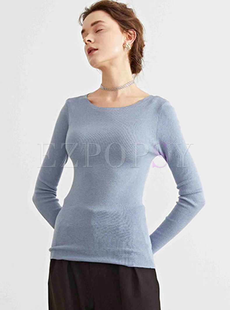 Crew Neck Long Sleeve Pullover Sweater Tee