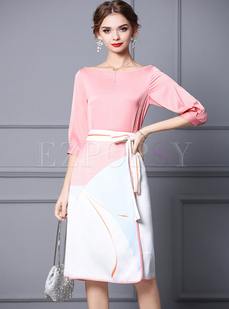 Off-the-shoulder Pullover T-shirt & Sheath Wrap Skirt