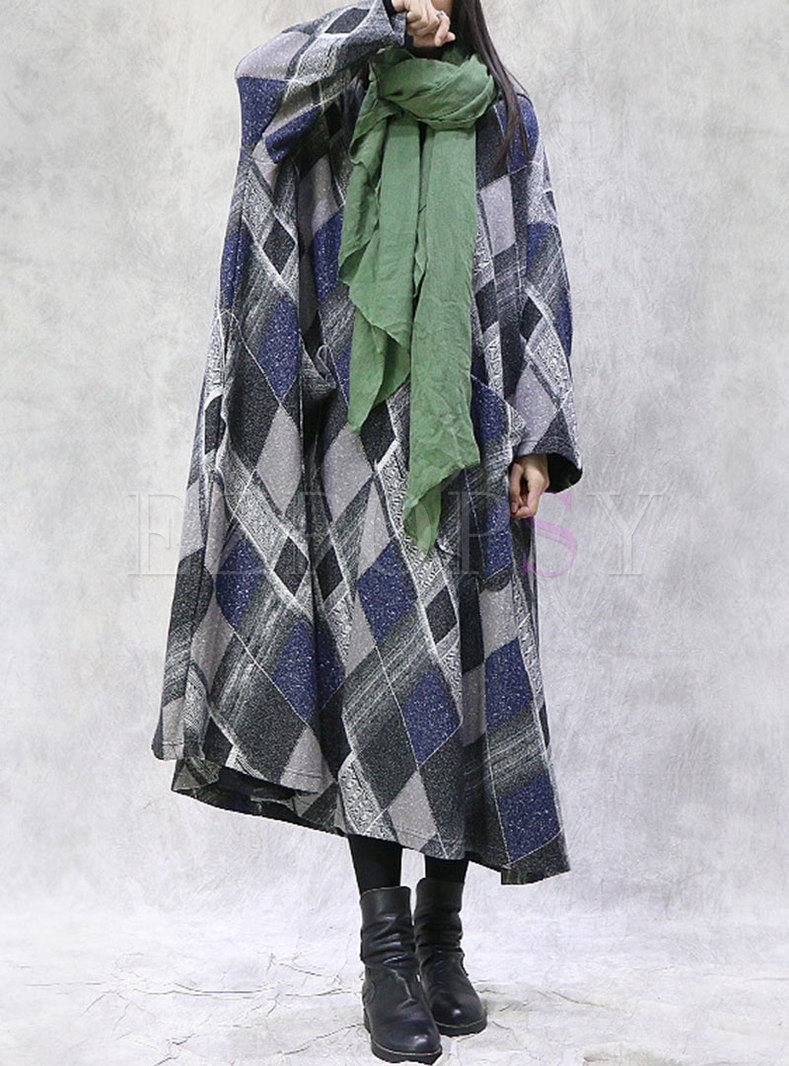 Plus Size Hooded Plaid Long Dress With Pockets