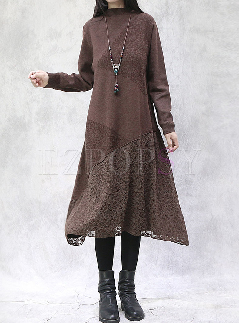 Turtleneck Long Sleeve Plus Size Sweater Dress