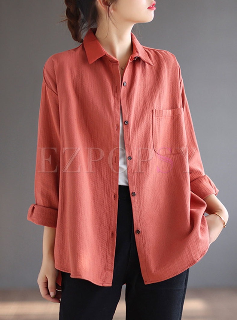 Brief Long Sleeve Single-breasted Loose Blouse