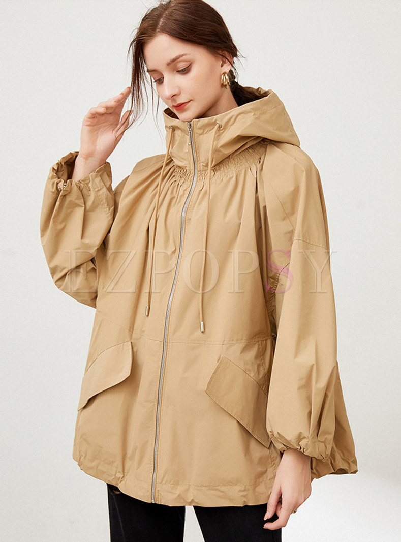 Hooded Straight Plus Size Trench Coat