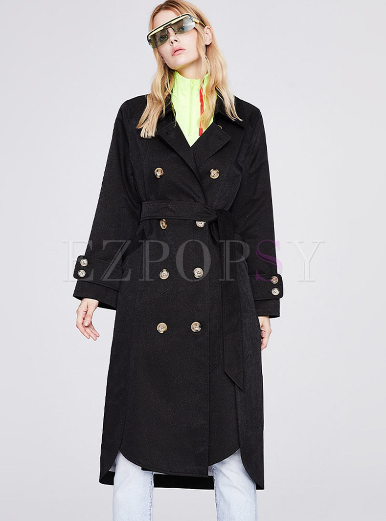 Casual Double-breasted Split Long Trench Coat