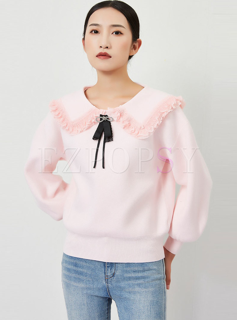 Sweet Doll Collar Bowknot Pullover Loose Sweater