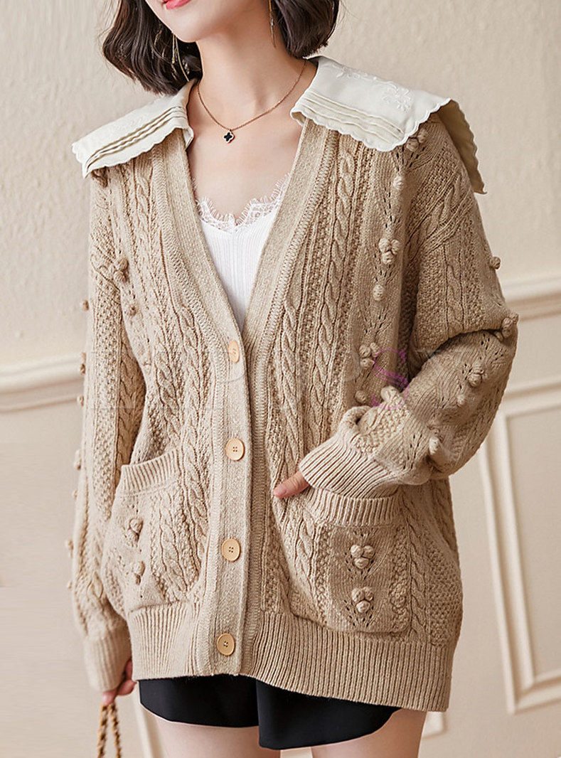 Casual Cable-knit Single-breasted Wool Cardigan