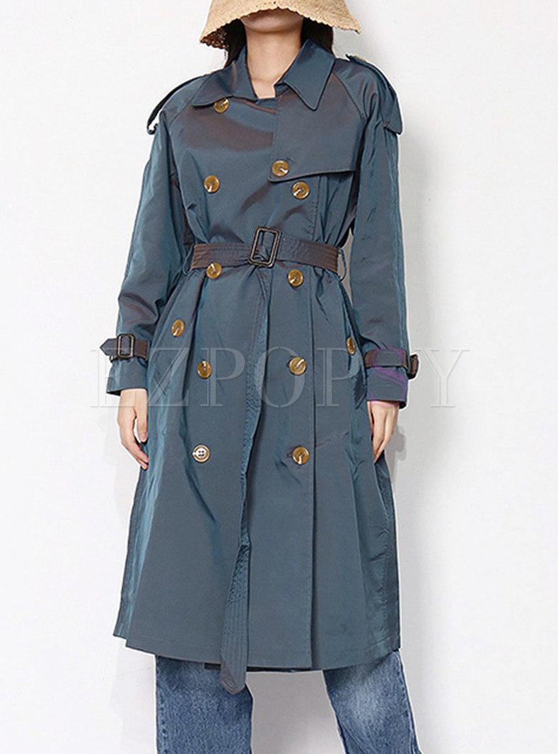 Double-breasted Laser Gradient Color Trench Coat