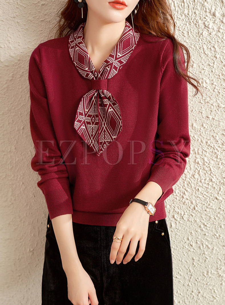 Ribbon Long Sleeve Pullover Sweater