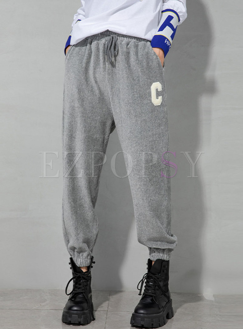 Casual High Waisted Drawstring Corduroy Joggers