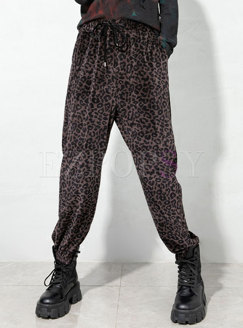 Corduroy Leopard Harem Pants