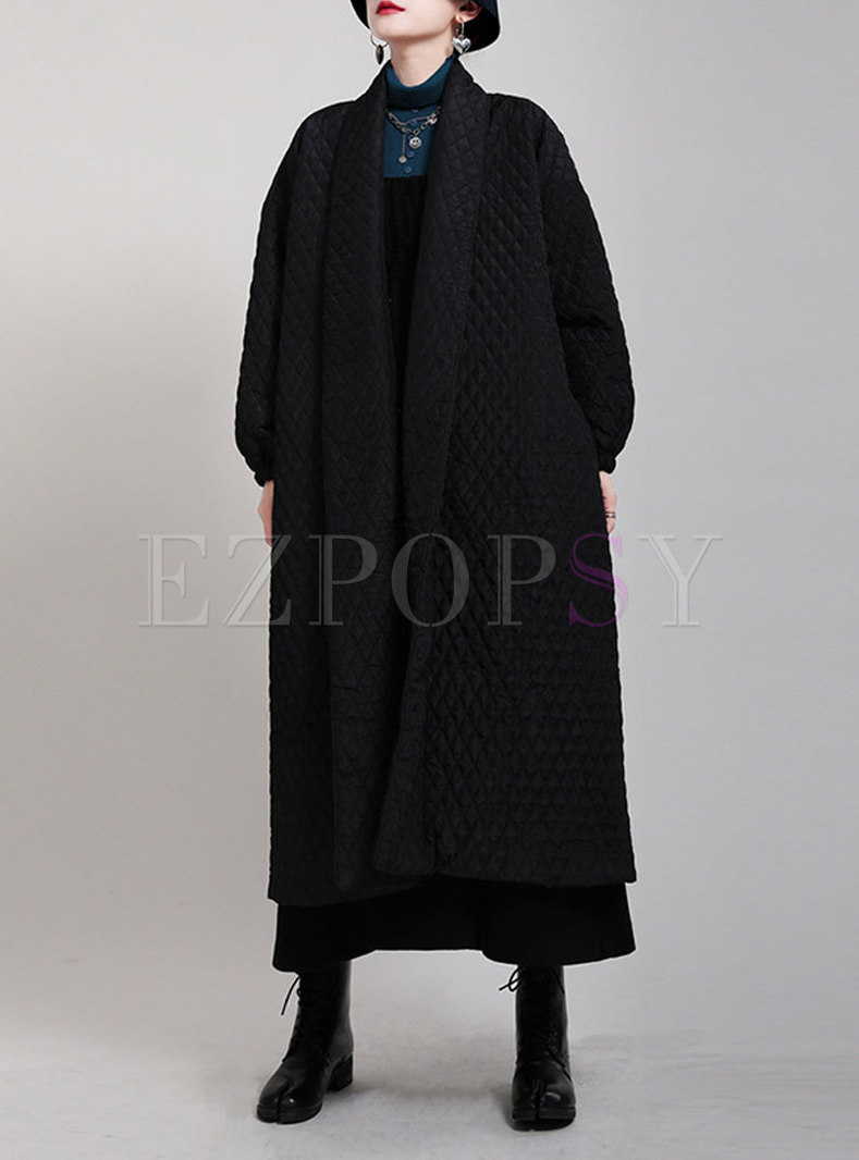 Plus Size Long Black Quilted Coat
