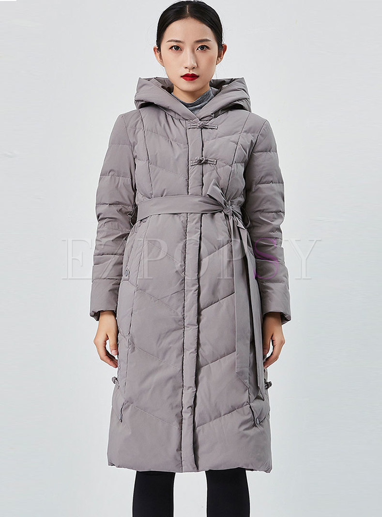 Hooded Embroidered Long Down Coat