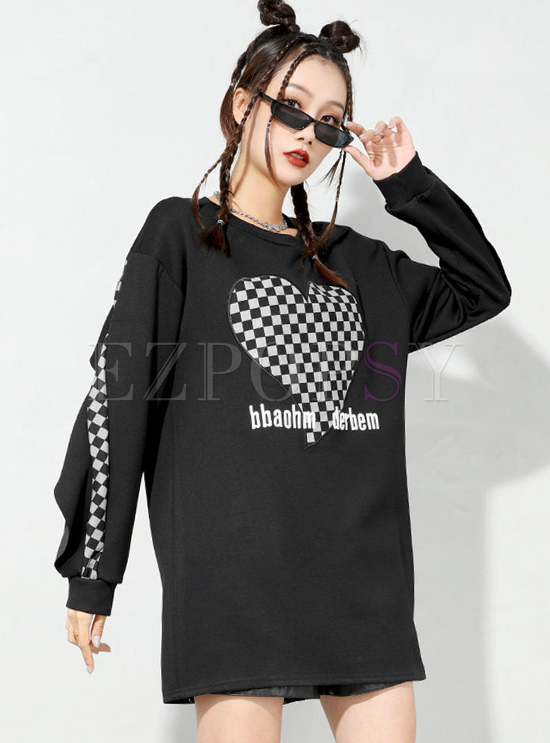 Plaid Letter Print Pullover Plus Size Sweatshirt
