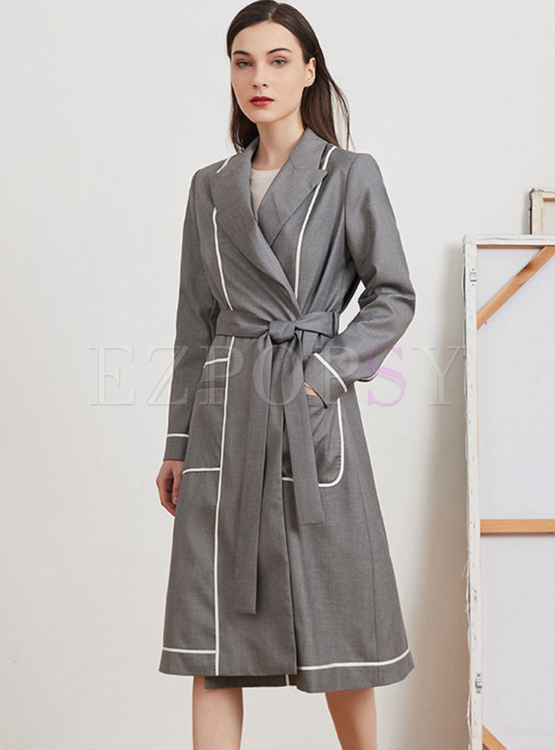 Casual Color-blocked Straight Trench Coat