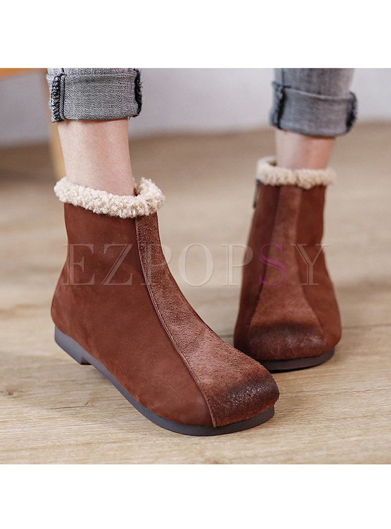 Rounded Toe Faux Fur Winter Ankle Boots