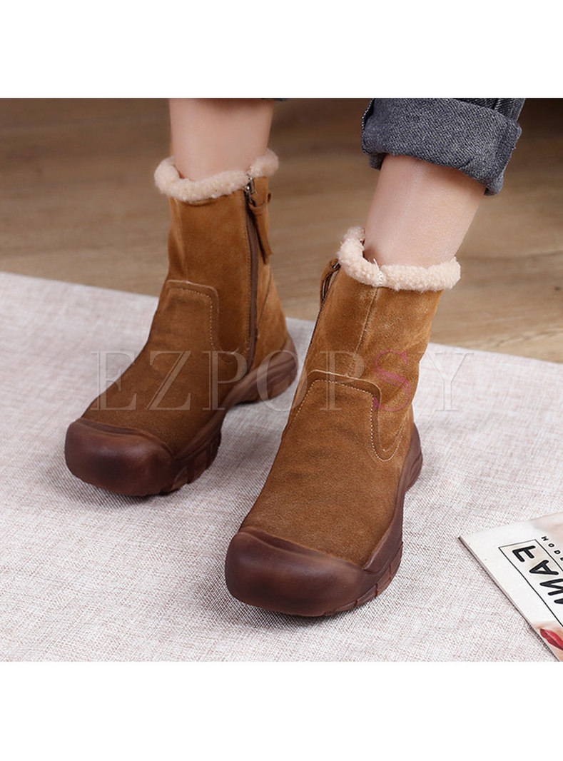 Rounded Toe Shearling Lined Short Snow Boots