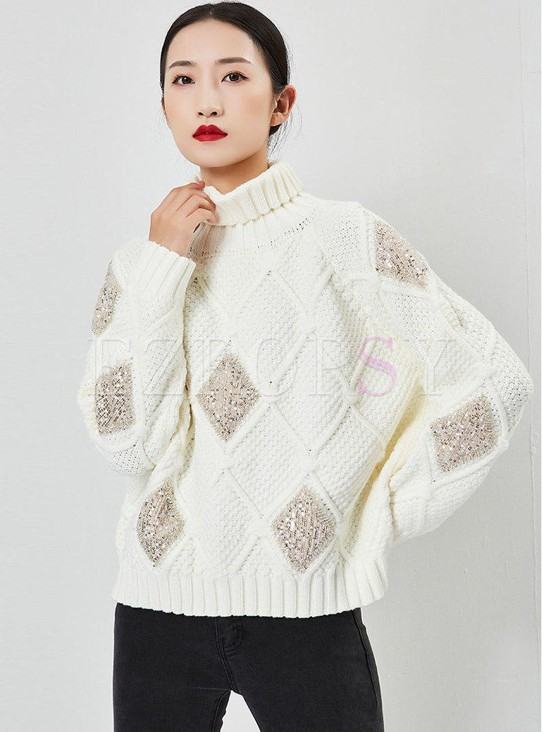 Turtleneck Long Sleeve Sequin Pullover Sweater