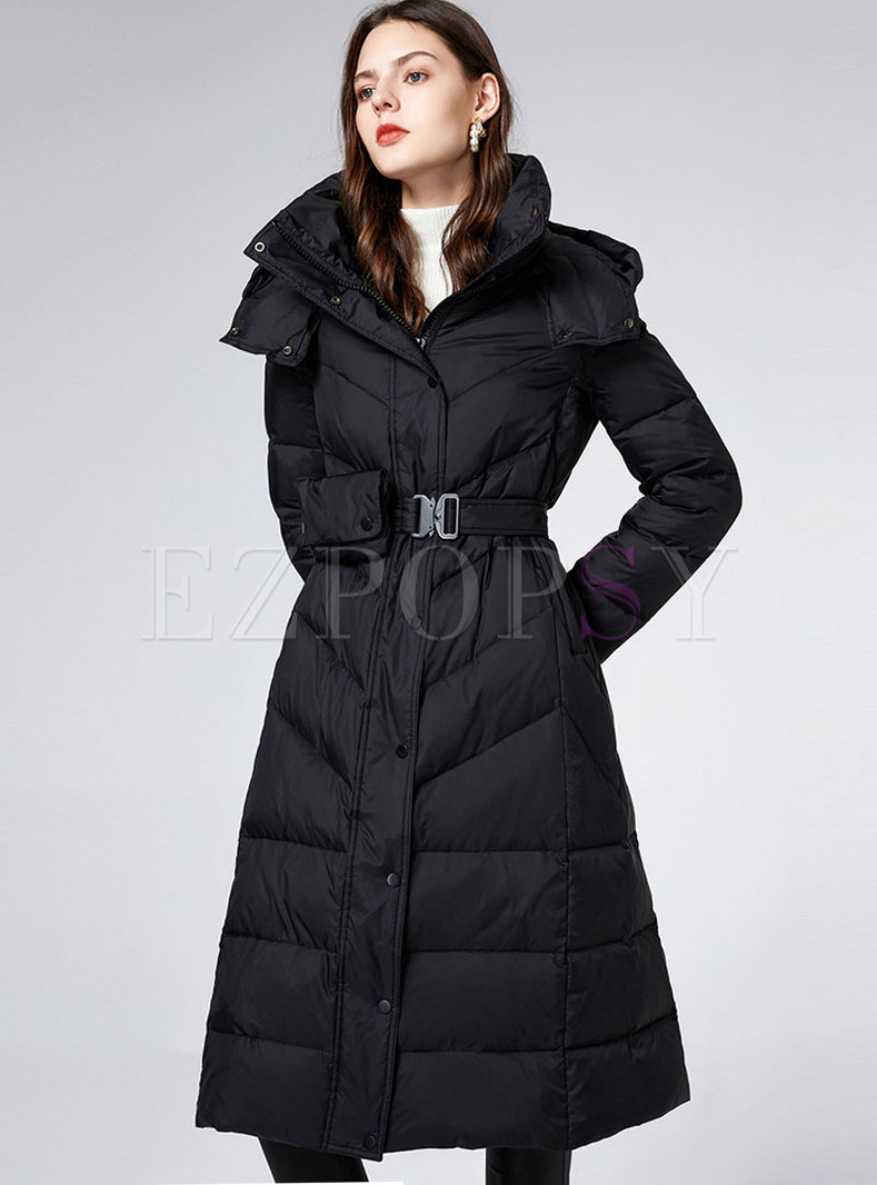 Brief Removable Hooded Long Down Coat