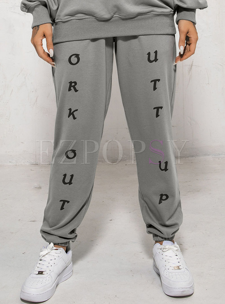 Casual High Waisted Letter Print Sweatpants
