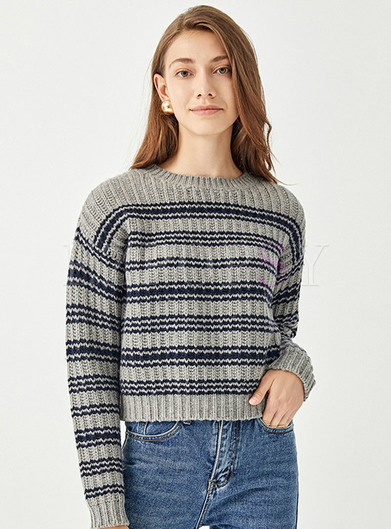 Color Blocked Striped Casual Wool Sweater