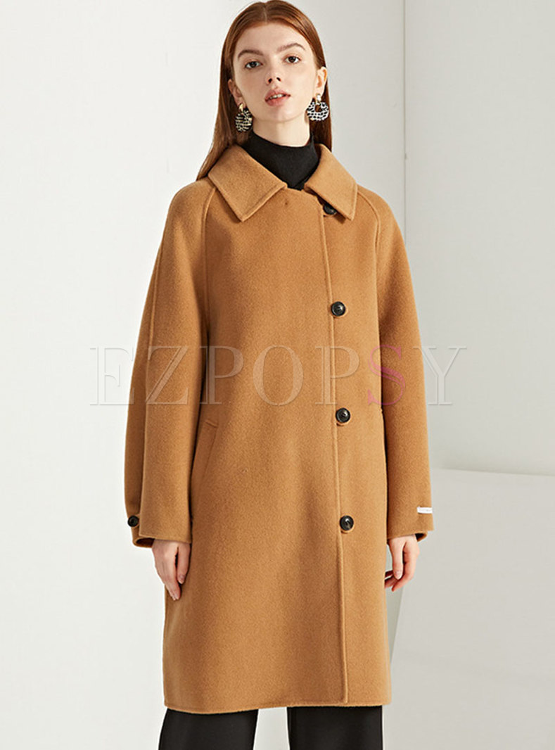 Turn-down Collar Wool Single-breasted Loose Overcoat