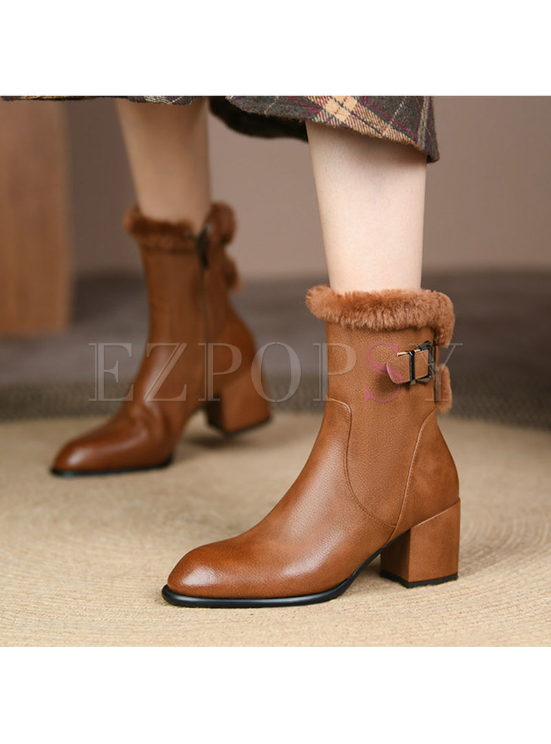 Fleece Lined Chunky Heel Ankle Boots