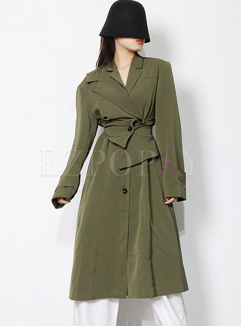 Casual Long Sleeve A Line Long Trench Coat