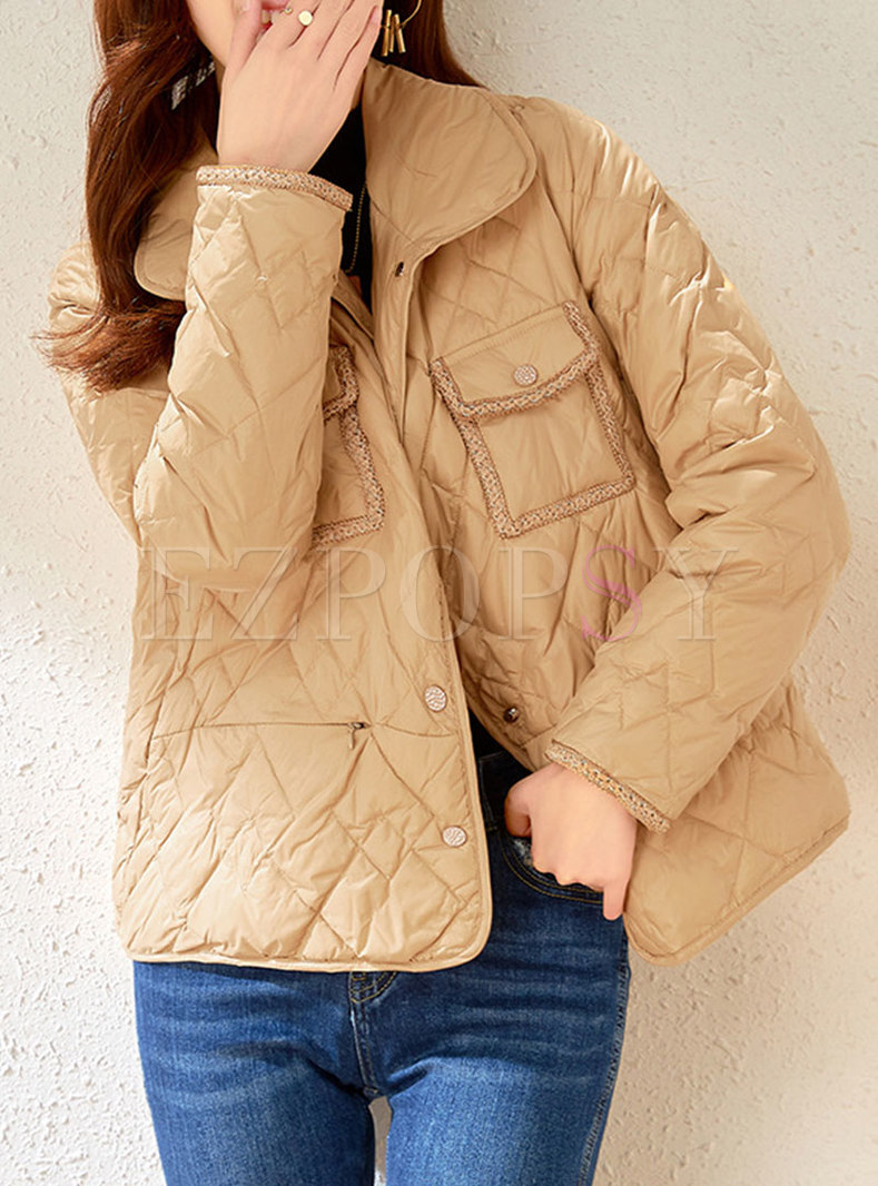 Turn-down Collar Single-breasted Quilted Coat