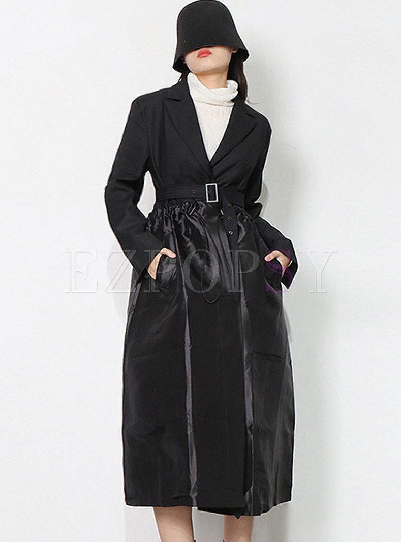 Casual Long Sleeve Patchwork A Line Long Trench Coat