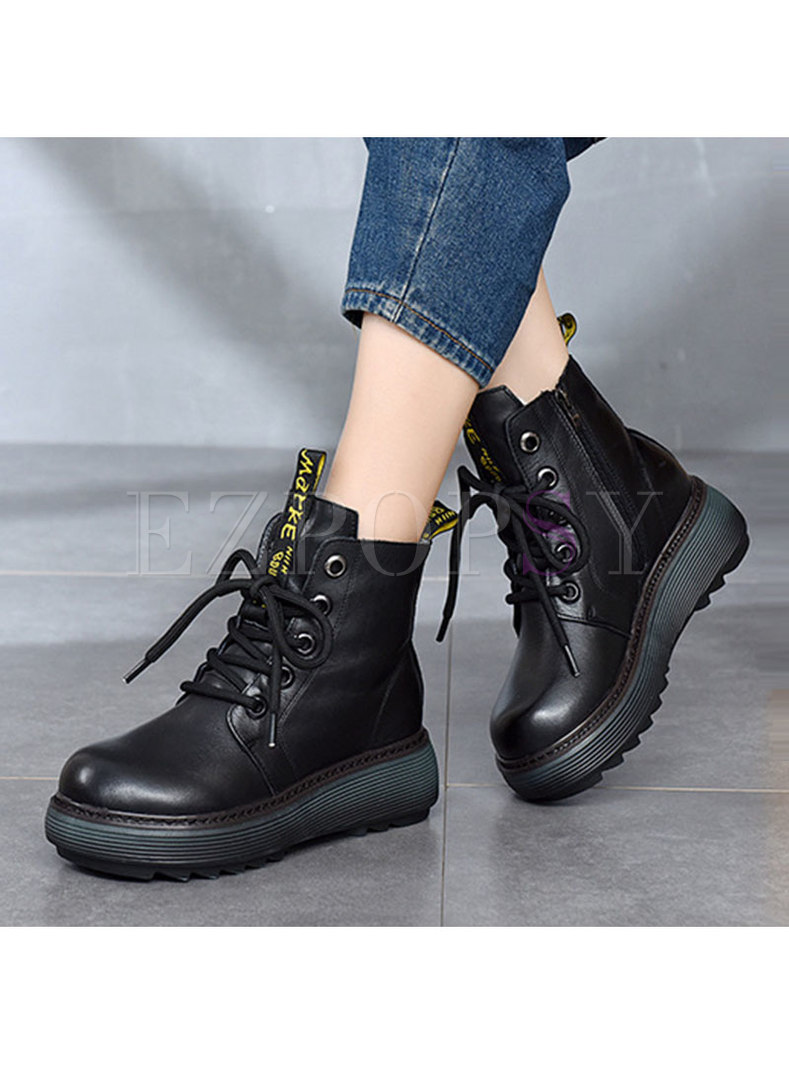 Rounded Toe Platform Winter Martin Boots