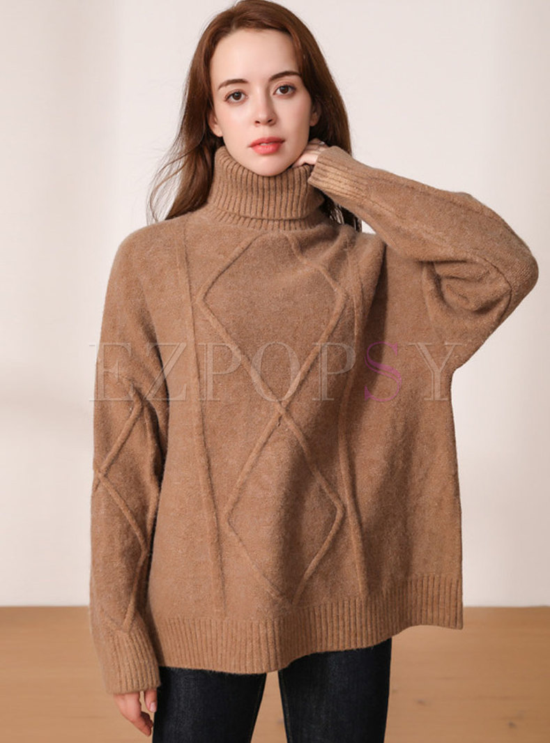 Turtleneck Cable-knit Pullover Loose Sweater