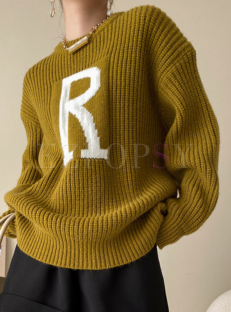 Crew Neck Letter Print Pullover Sweater
