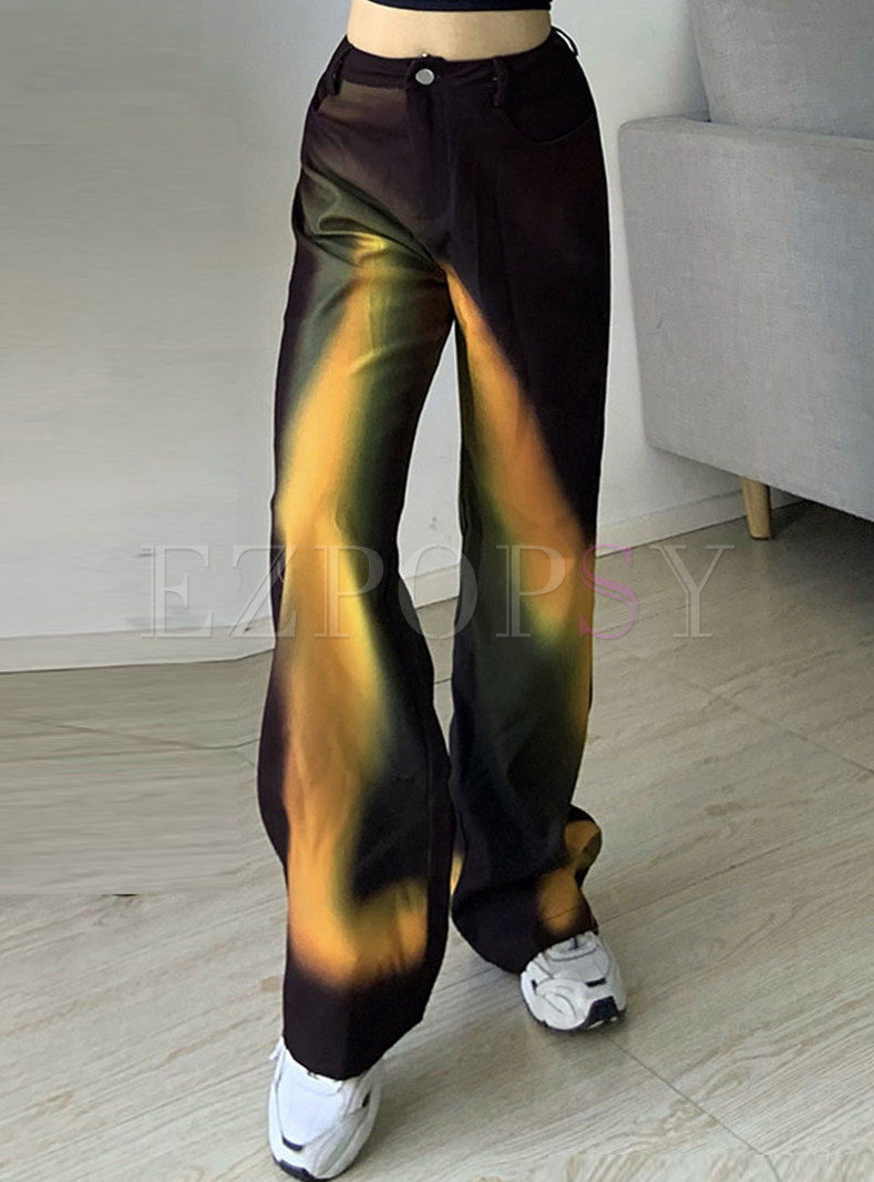 High Waisted Tie-dye Straight Casual Pants
