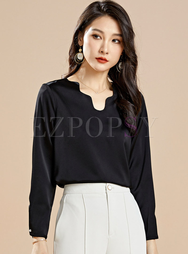 V-neck Long Sleeve Pullover Loose Blouse