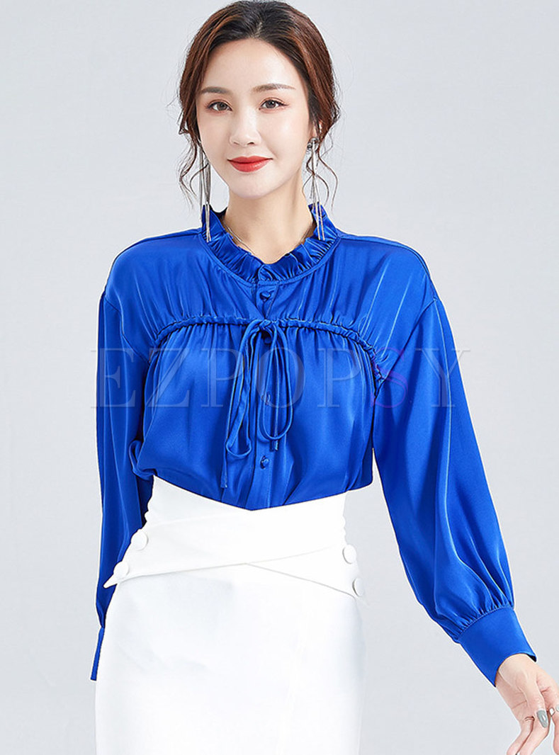 Lantern Sleeve Ruched Pullover Loose Blouse
