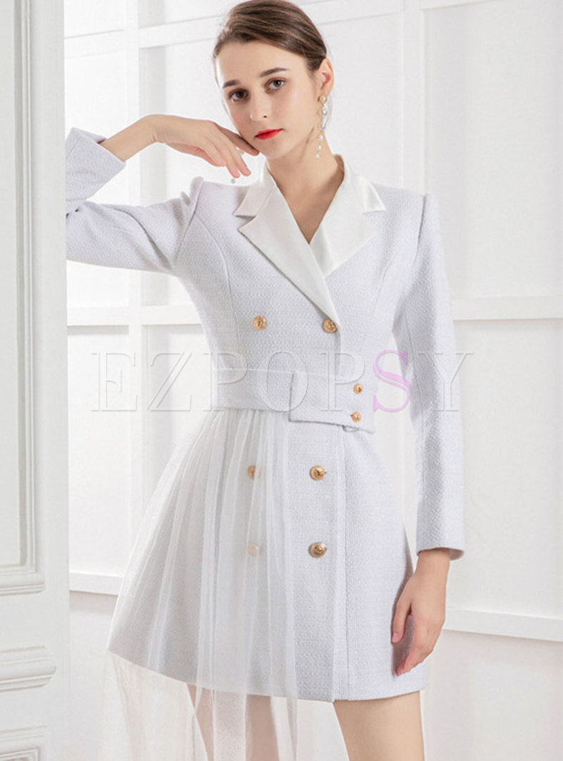 Double-breasted Mesh Patchwork Short Blazer Dress